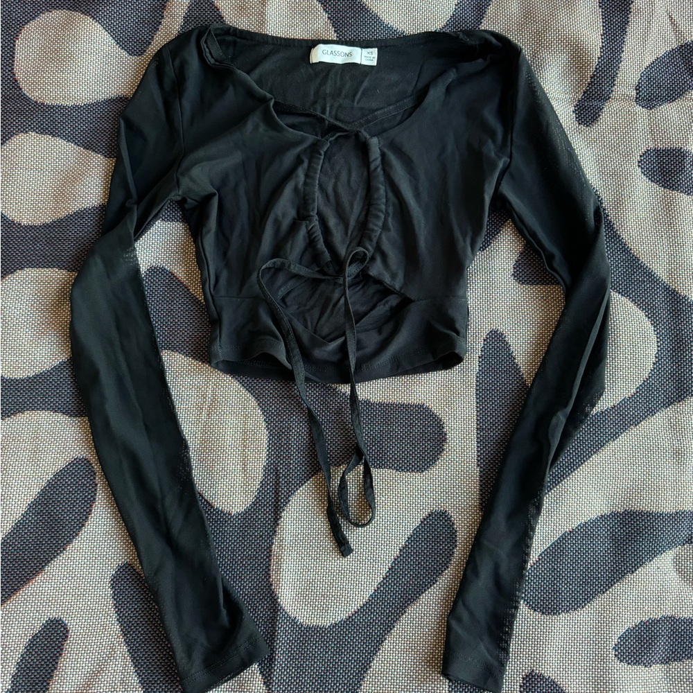 Glassons Black Mesh Long Sleeve Cut Out Top